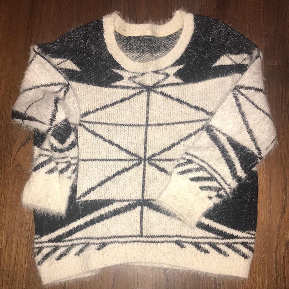 Adrianna Papell black and white fuzzy sweater